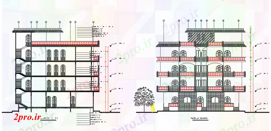 دانلود نقشه مسکونی  ، ویلایی ، آپارتمان  آپارتمان نمای طرف مقابل طراحی نمای (کد108112)