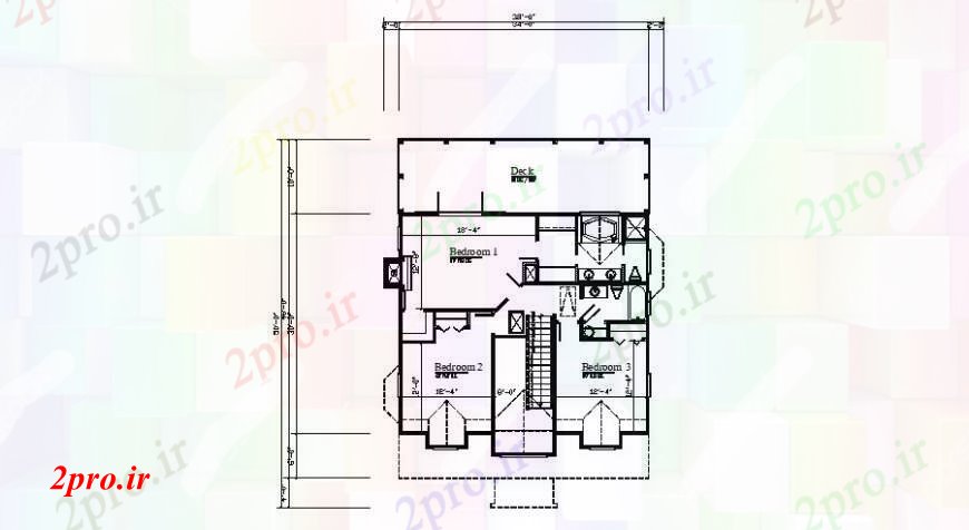 دانلود نقشه مسکونی  ، ویلایی ، آپارتمان  طرحی طبقه جزئیات طرحی دوم از سه اتاق خواب خانه (کد108136)