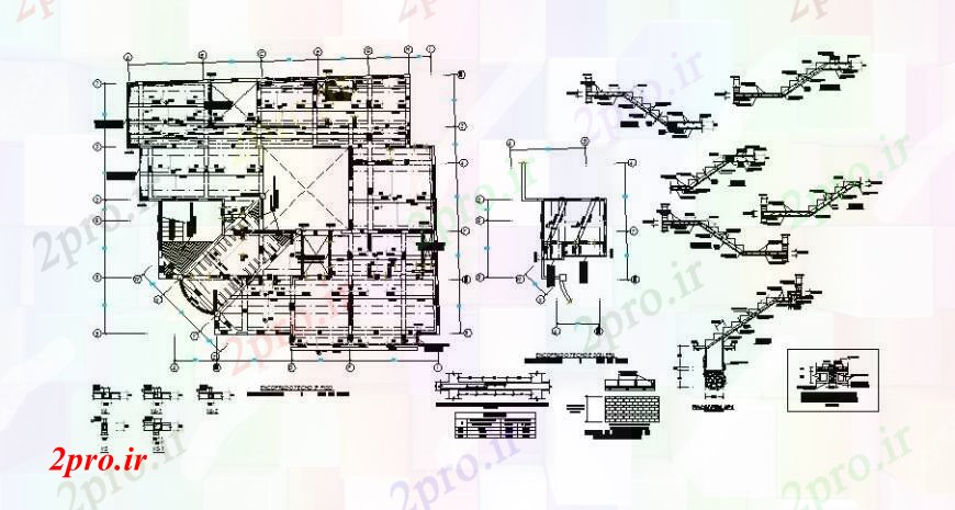 دانلود نقشه جزئیات پله و راه پله راه پله بخش و طرحی پوشش سازنده جزئیات برای خانه 15 در 18 متر (کد108144)