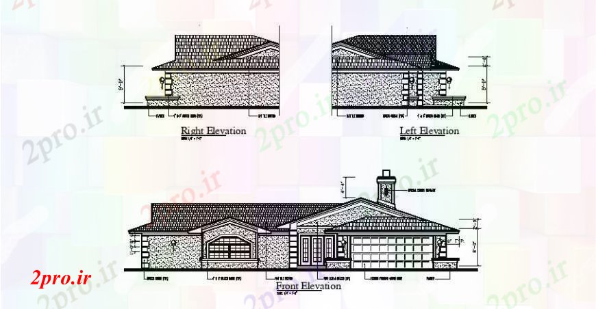 دانلود نقشه مسکونی  ، ویلایی ، آپارتمان  سمت ر و چپ و جزئیات نما جلو اگر خانه مسکونی (کد108166)