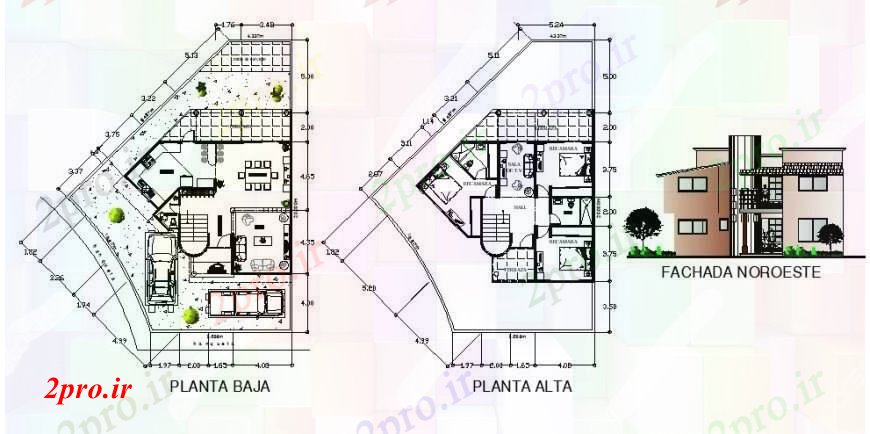 دانلود نقشه مسکونی  ، ویلایی ، آپارتمان  نما اصلی، طبقه همکف و طبقه اول طرحی جزئیات از خانه (کد108169)