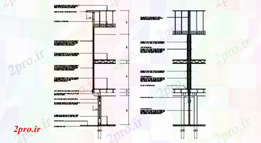 دانلود نقشه طراحی جزئیات ساختار چپ و جلو برش سمت بخش سازنده  (کد108208)