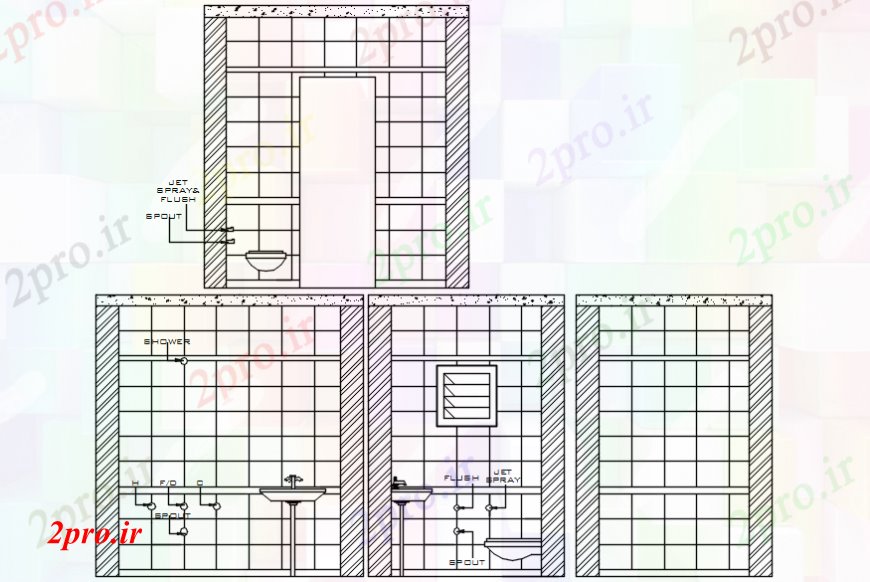 دانلود نقشه حمام مستر  دو بعدی  رسم حمام  اتوکد نما (کد108214)