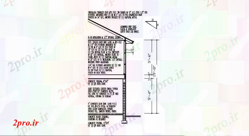 دانلود نقشه مسکونی  ، ویلایی ، آپارتمان  سمت ر قطع بخش سازنده طراحی جزئیات از خانه (کد108244)