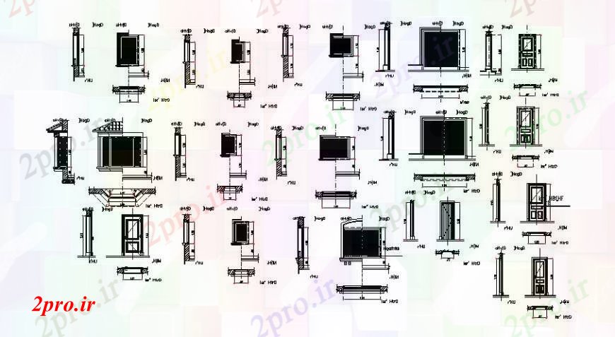 دانلود نقشه جزئیات طراحی در و پنجره  درب و پنجره نماات و جزئیات نصب و راه اندازی برای خانه شهر (کد108259)