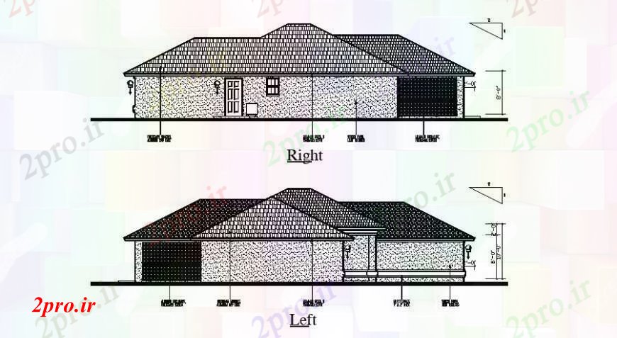 دانلود نقشه مسکونی  ، ویلایی ، آپارتمان  چپ و ر به طرف طراحی جزئیات سقف خانه (کد108264)