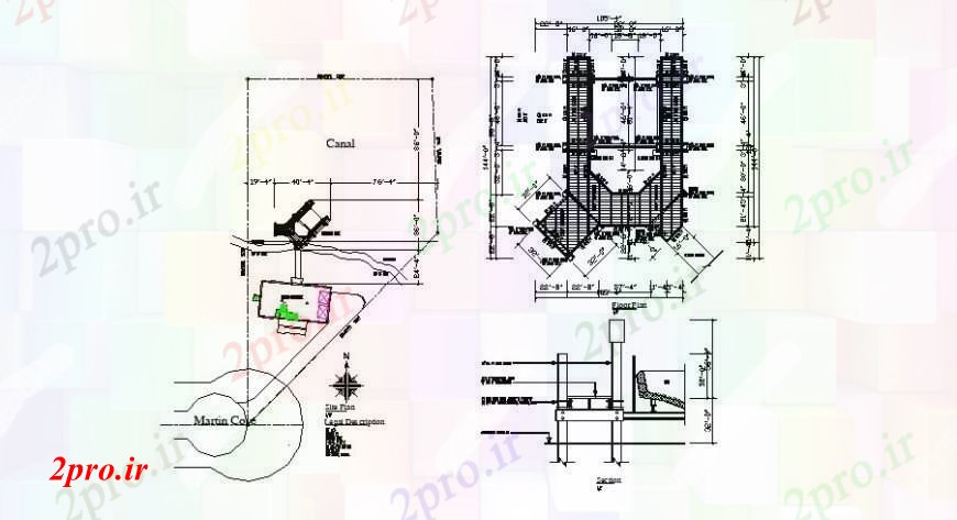 دانلود نقشه طراحی جزئیات ساختار طرحی فریم های کف، بخش، سایت پلان و کانال  آبیاری جزئیات ساختار (کد108268)