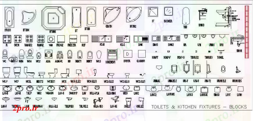 دانلود نقشه بلوک های بهداشتی توالت متعدد و بلوک های ثابت آشپزخانه  (کد108274)