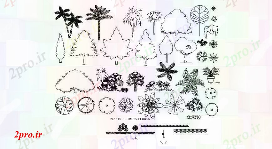 دانلود نقشه درختان و گیاهان بوته و نما درخت بلوک دیگر  (کد108277)