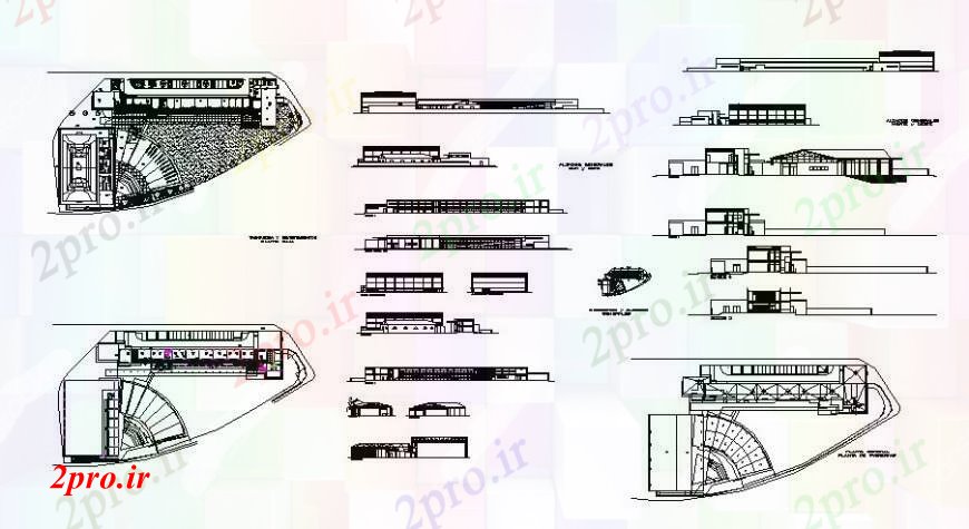 دانلود نقشه ورزشگاه ، سالن ورزش ، باشگاه مرکز ورزشی ساخت نما، بخش، طرحی طبقه و خودکار  (کد108292)