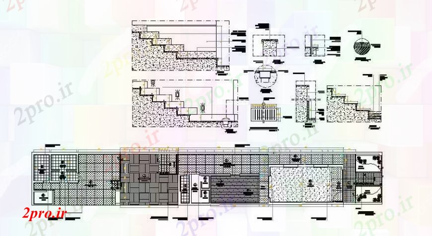 دانلود نقشه نمایشگاه ; فروشگاه - مرکز خرید راه پله بخش، ساختار و چیدمان فروشگاه طرحی های 6 در 36 متر (کد108312)