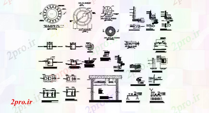 دانلود نقشه جزئیات لوله کشی سپتیک تانک تمام بخش طرفه، ساختار سازنده و لوله کشی جزئیات  (کد108367)