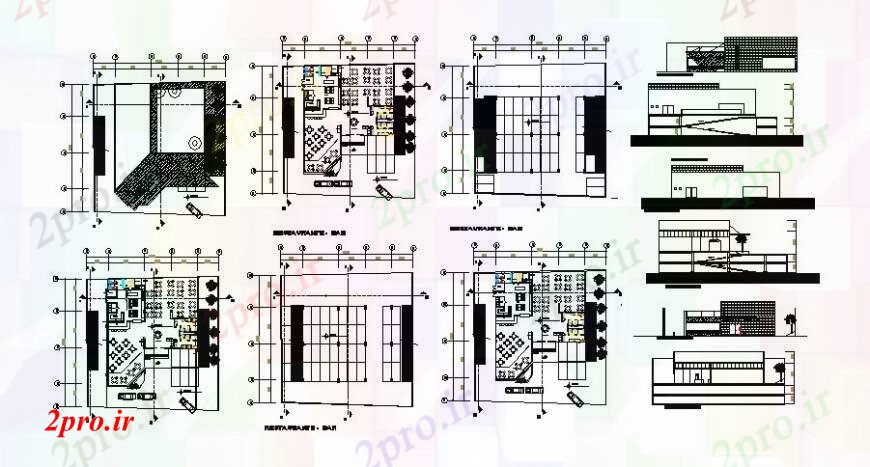 دانلود نقشه هتل - رستوران - اقامتگاه محلی نما نوار رستوران، بخش و طرحی طبقه 34 در 35 متر (کد108390)