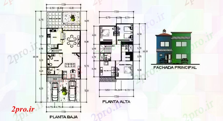 دانلود نقشه مسکونی  ، ویلایی ، آپارتمان  خانه نما اصلی، اول و دوم طرحی طبقه  (کد108394)