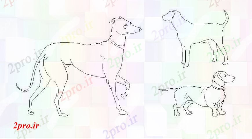 دانلود نقشه بلوک حیوانات نما سگ چندین بلوک دو بعدی   (کد108405)