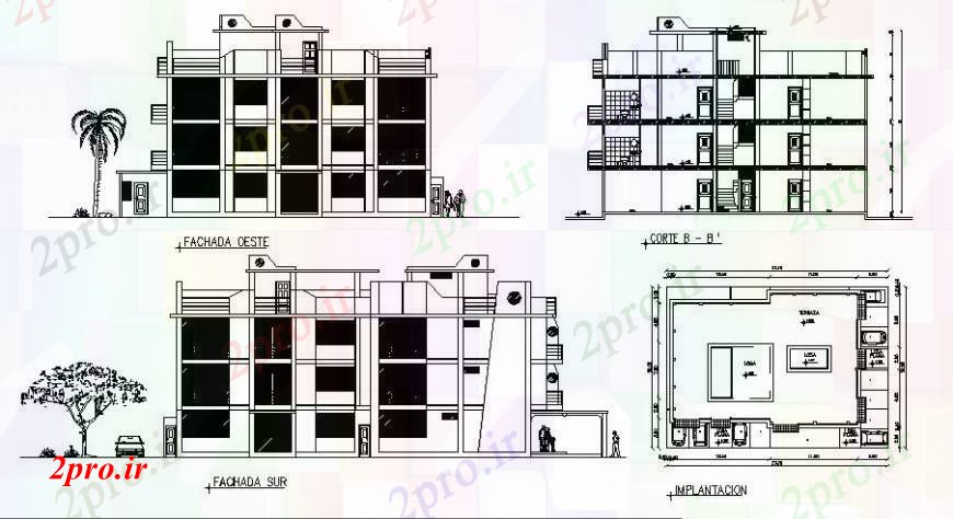 دانلود نقشه مسکونی  ، ویلایی ، آپارتمان  ساختمان مسکونی نما، بخش و طرحی مفهوم  (کد108412)