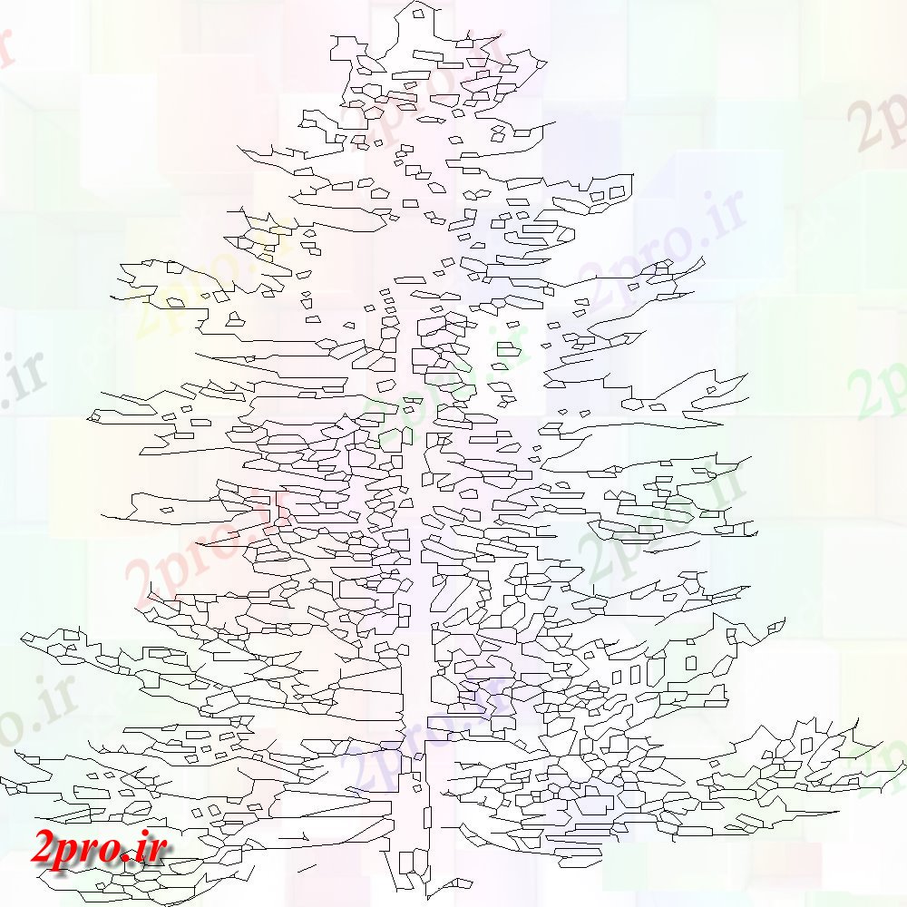 دانلود نقشه درختان و گیاهان  نقشه جزئیات از درخت بلند و اواسط برگ به ساقه مربع ریشه (کد108447)