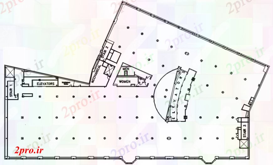 دانلود نقشه هایپر مارکت - مرکز خرید - فروشگاه طراحی دو بعدی مرکز نما اتوکد 52 در 89 متر (کد108496)