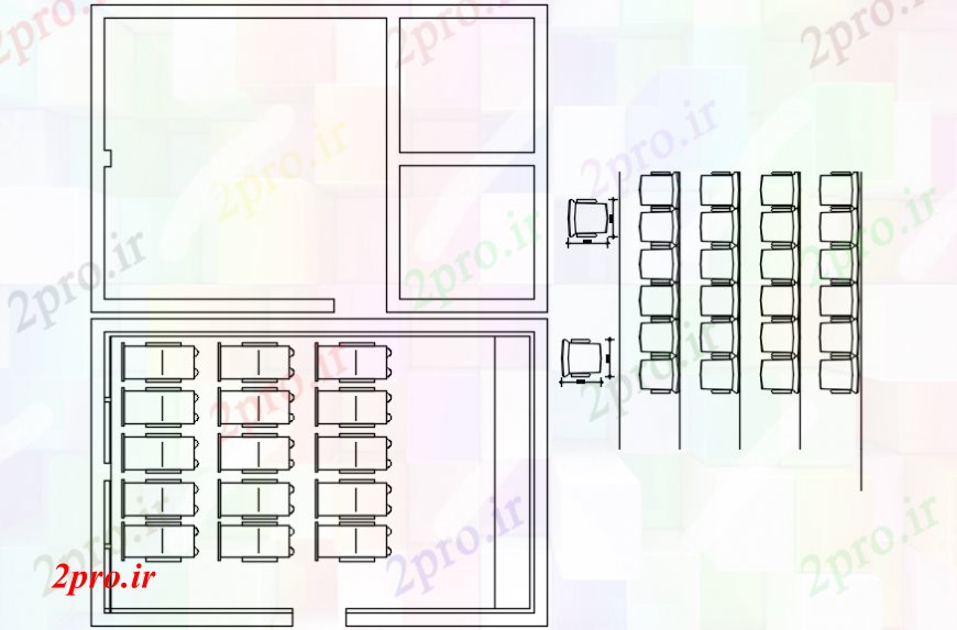 دانلود نقشه تئاتر چند منظوره - سینما - سالن کنفرانس - سالن همایشطراحی دو بعدی از تلویزیون سالن اتوکد 5 در 8 متر (کد108511)
