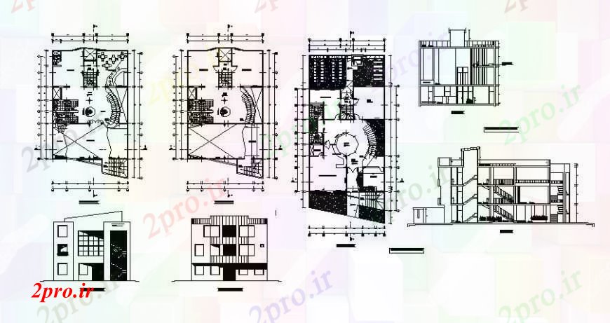 دانلود نقشه مسکونی  ، ویلایی ، آپارتمان  آپارتمان های مسکونی ساخت و نما، بخش، طرحی طبقه و ساختار جزئیات (کد108516)