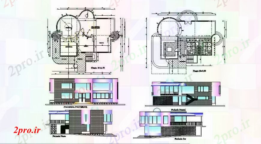 دانلود نقشه مسکونی  ، ویلایی ، آپارتمان  دو سطح خانه همه نما و طرحی طبقه طرفه  (کد108565)