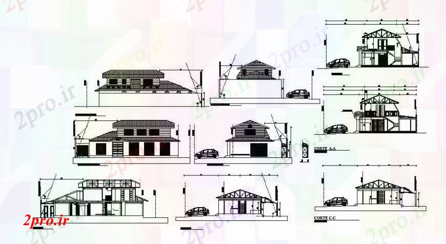 دانلود نقشه ساختمان اداری - تجاری - صنعتی دفتر حرفه ای تمام نما و بخش طرفه 17 در 20 متر (کد108566)