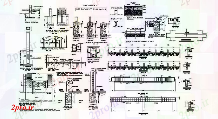 دانلود نقشه طراحی جزئیات ساختار بلوک دیوار برش با ستون و پرتو ساختار سازنده جزئیات 8 در 20 متر (کد108576)