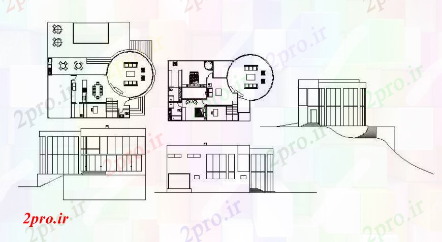 دانلود نقشه مسکونی  ، ویلایی ، آپارتمان  خانه مدرن تمام نما و طرحی طبقه طرفه  (کد108634)