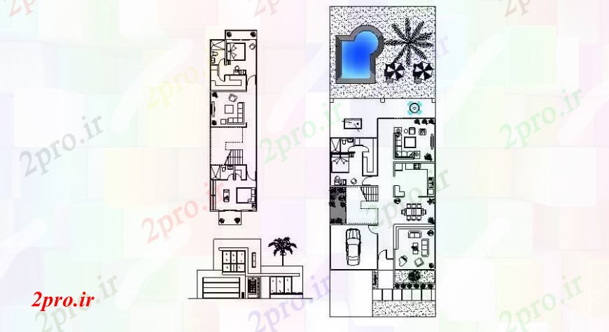 دانلود نقشه مسکونی  ، ویلایی ، آپارتمان  تجملات خانه اصلی نما و طرحی طبقه  (کد108725)