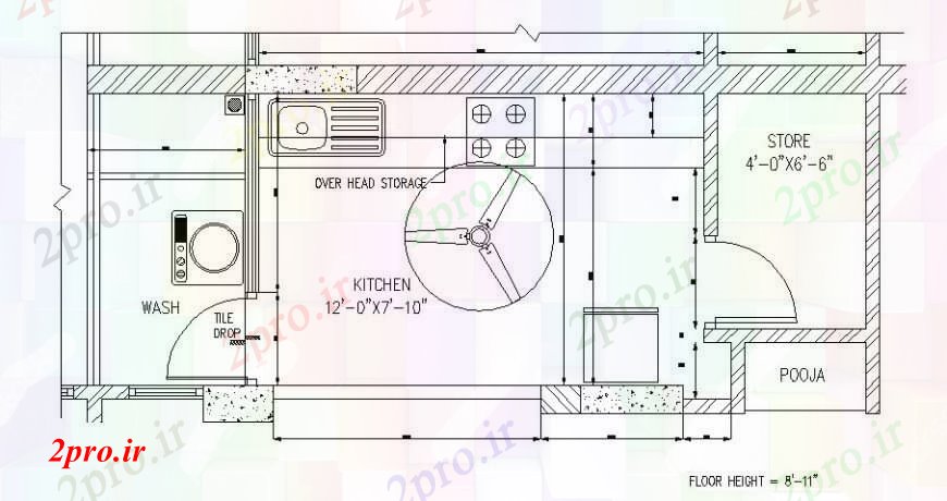 دانلود نقشه آشپزخانه یک خانواده جزئیات طرحی خانه آشپزخانه طرحی معماری 3 در 6 متر (کد108767)