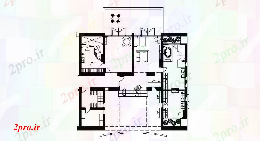 دانلود نقشه مسکونی  ، ویلایی ، آپارتمان  طراحی خانه دو خوابه با مبلمان  طراحی جزئیات  (کد108770)