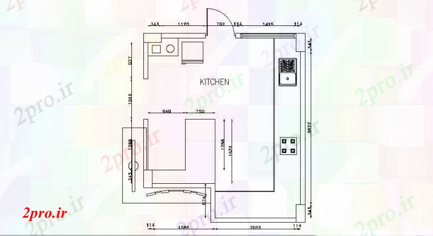 دانلود نقشه آشپزخانه مشترک کوچک آشپزخانه طراحی های 4 در 5 متر (کد108774)