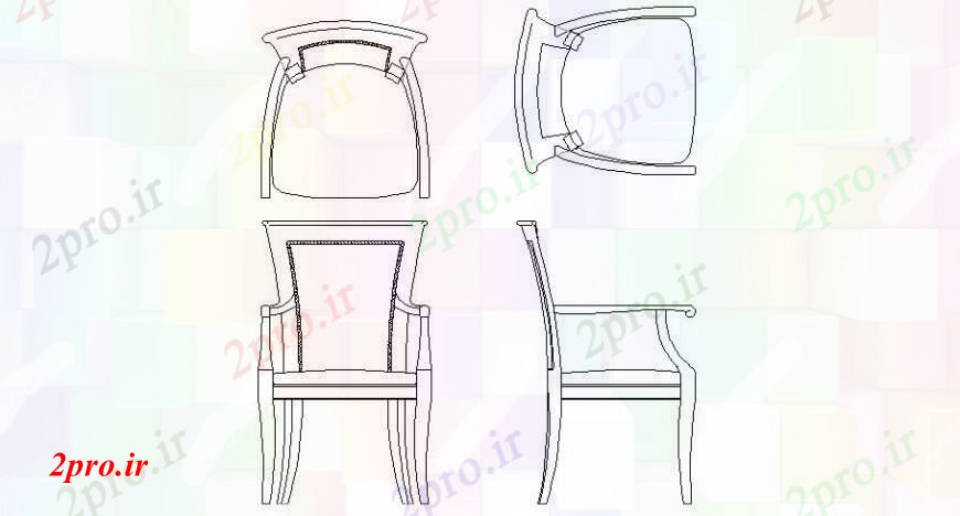 دانلود نقشه میز و صندلی صندلی چوبی ساده تمام نما طرفه   (کد108791)
