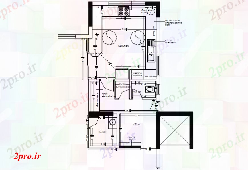 دانلود نقشه جزئیات طراحی ساخت آشپزخانه   از جزئیات طرحی طبقه آشپزخانه (کد108866)