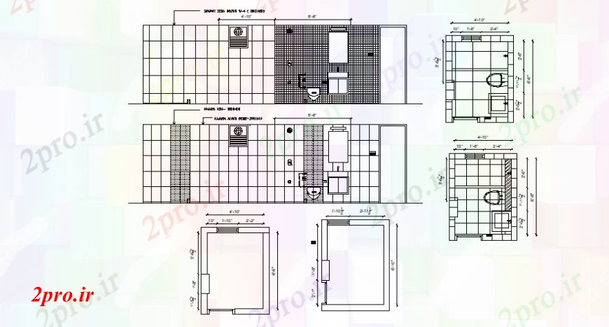 دانلود نقشه حمام مستر طرحی دیدگاه بالا و نما حمام (کد108894)