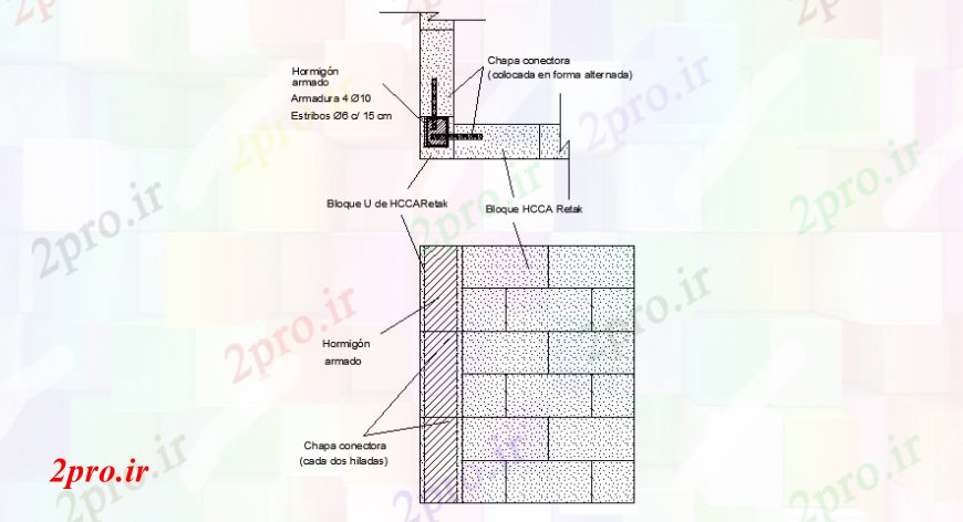 دانلود نقشه طراحی جزئیات ساختار بخش نمای جانبی و جزئیات مقابل دیوار سنگی (کد108902)