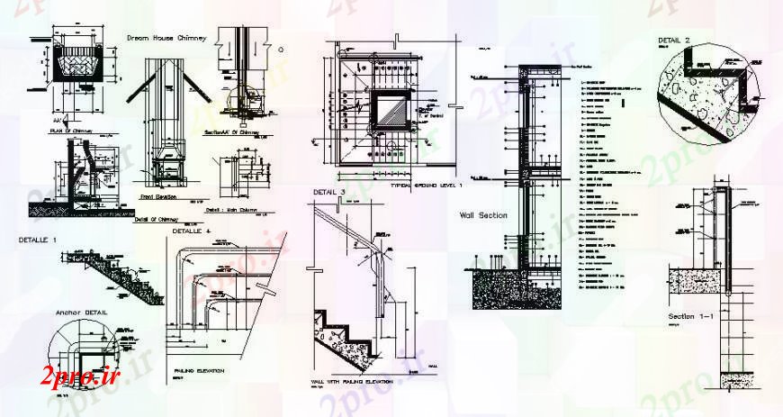 دانلود نقشه جزئیات پله و راه پله   بخش پله، ساخت و ساز و ساختار جزئیات برای خانه (کد108944)