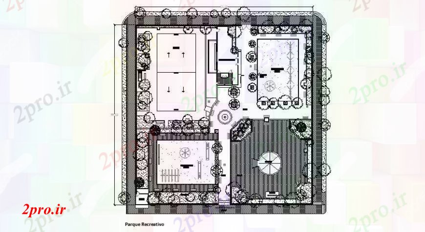 دانلود نقشه باغ تفریح ​​و سرگرمی سبز طراحی پارک و ساختار محوطه سازی 54 در 54 متر (کد108949)