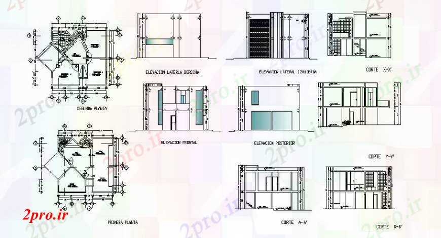 دانلود نقشه مسکونی  ، ویلایی ، آپارتمان  شهری نما خانه های مسکونی، بخش و طرحی طبقه  (کد108954)