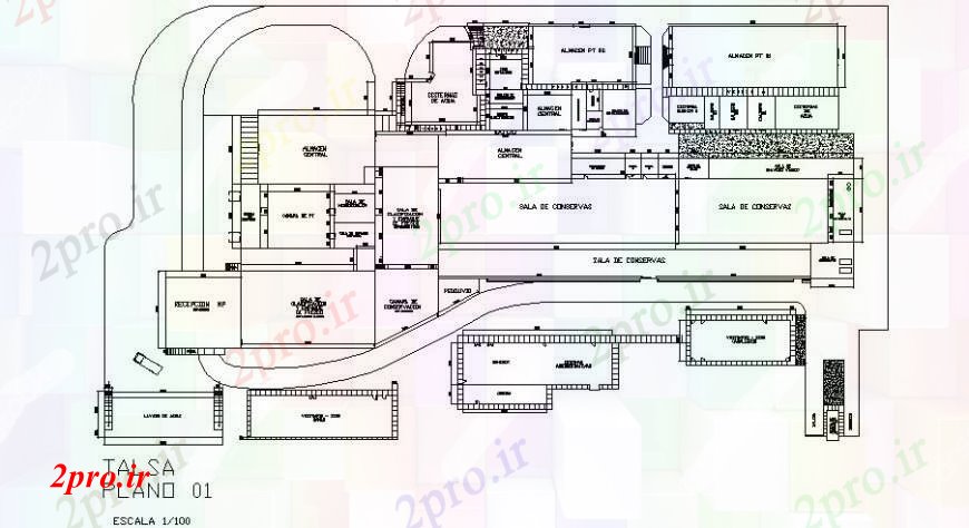 دانلود نقشه کارخانه صنعتی  ، کارگاه پردازش مواد غذایی گیاهی طرحی معماری طرح (کد108973)