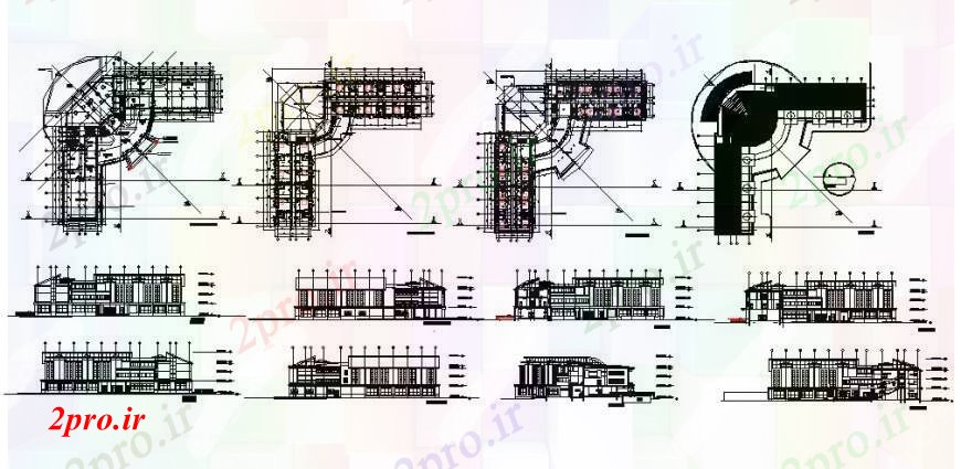 دانلود نقشه هتل - رستوران - اقامتگاه هتل لوکس تمام نما طرفه، بخش و طرحی طبقه 55 در 58 متر (کد109128)