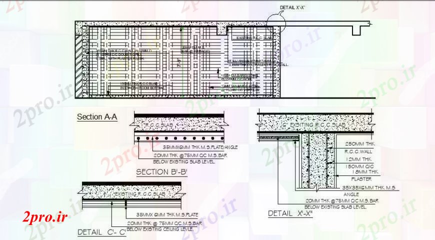 دانلود نقشه طراحی جزئیات ساختار دیوار ضخیم در تمام بخش طرفه و ساختار سازنده  (کد109188)