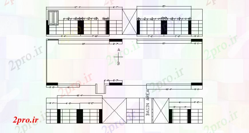 دانلود نقشه حمام مستر حمام جزئیات مقابل نما (کد109219)