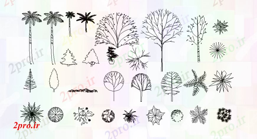 دانلود نقشه درختان و گیاهان گیاهان و درختان جزئیات  دو بعدی  (کد109264)
