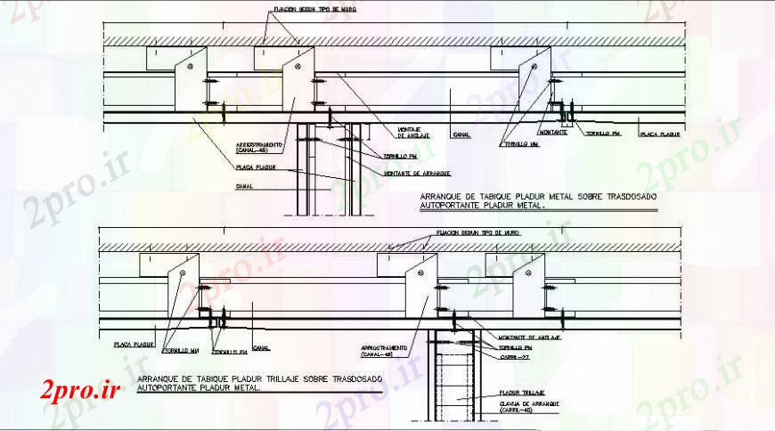 دانلود نقشه طراحی جزئیات ساختار جدول ساختار سقف فلزی با ساخت و ساز دیوار بلوک  جزئیات (کد109283)