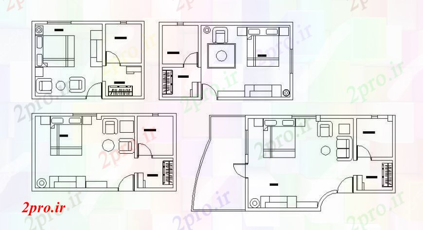 دانلود نقشه حمام مستر اتاق خواب خانه های متعدد برنامه ریزی با مبلمان  (کد109286)