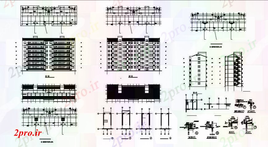 دانلود نقشه مسکونی  ، ویلایی ، آپارتمان  مسکونی آپارتمان   چند طبقه ساخت تمام نما طرفه و بخش  (کد109298)