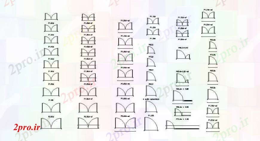 دانلود نقشه جزئیات طراحی در و پنجره  مضرب مشترک شکل درب بلوک دو بعدی   (کد109299)