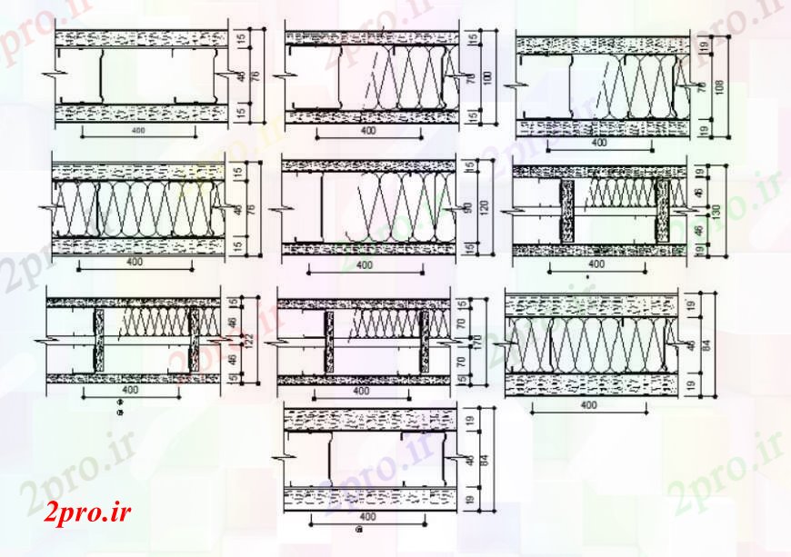 دانلود نقشه جزئیات پله و راه پله   طراحی جزئیات واحد سنگ تراشی بتن  دو بعدی   (کد109388)