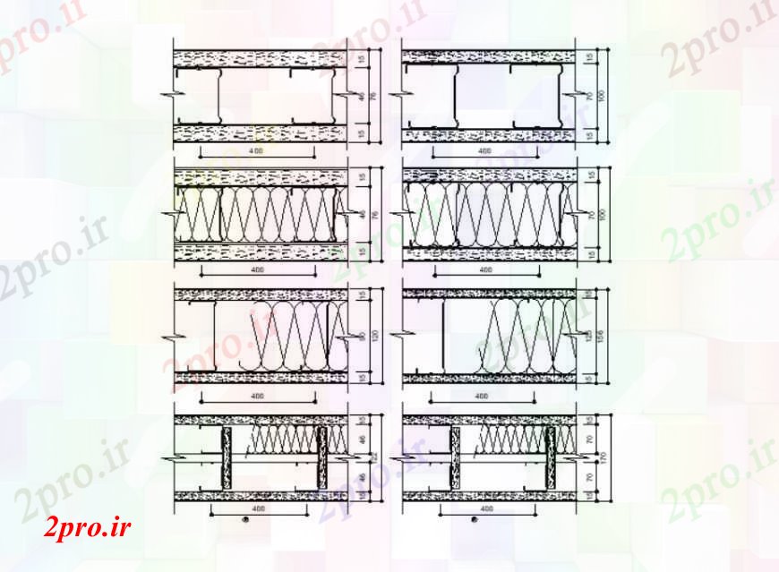 دانلود نقشه جزئیات پله و راه پله  جزئیات ساخت و ساز سازه های بتنی  دو بعدی   (کد109390)